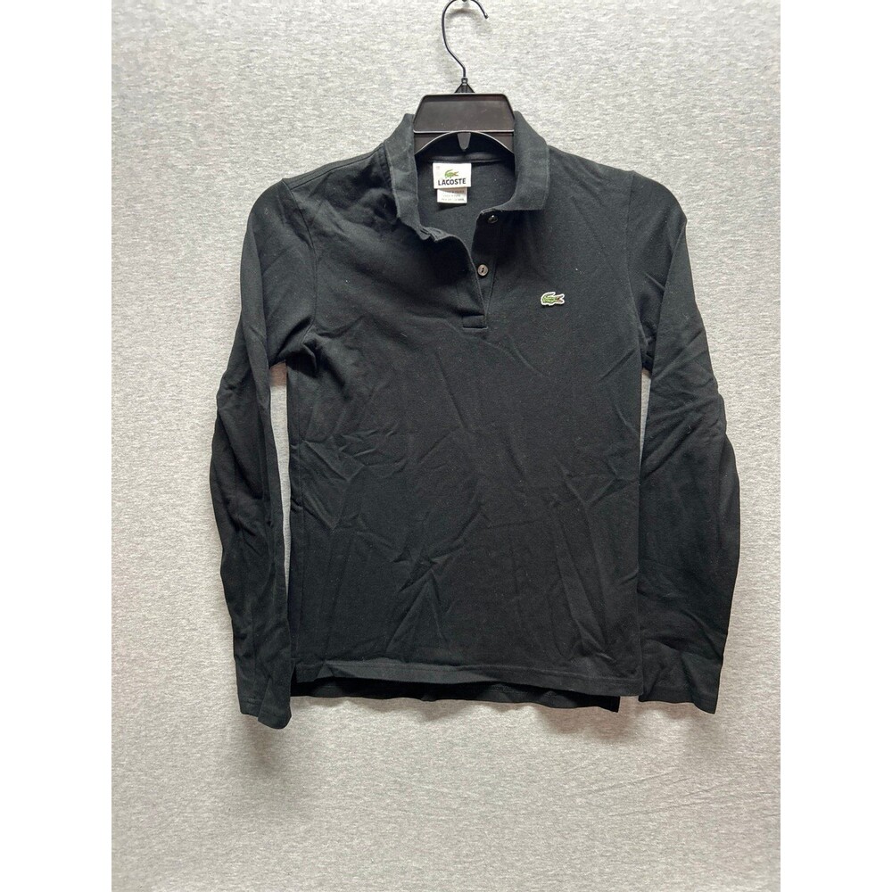 Lacoste Black Long Sleeve Crew Neck 2 Buttons Collard Shirt Size Medium